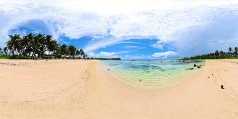 Sandy beach with turquoise water and palm trees. Siargao, Philippines. 360VR. Stock Footage 326177294
