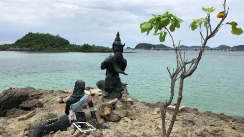 Sandy beach view. Nang Ram Beach, Sattahip, Thailand. 20.10.2020 Stock Footage 143940645