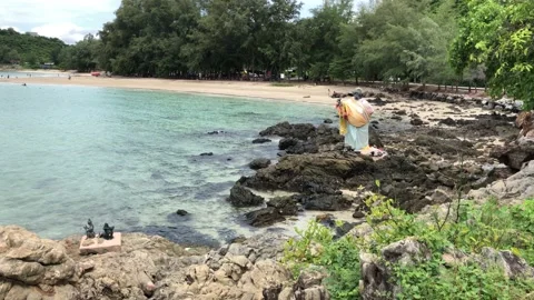 Sandy beach view. Nang Ram Beach, Sattahip, Thailand. 20.10.2020 Stock Footage 143940994