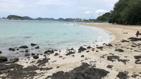 Sandy beach view. Nang Ram Beach, Sattahip, Thailand. 20.10.2020 Stock Footage 143941071