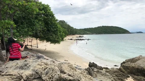 Sandy beach view. Nang Ram Beach, Sattahip, Thailand. 20.10.2020 Stock Footage 143941123