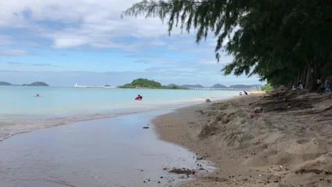 Sandy beach view. Nang Ram Beach, Sattahip, Thailand. 20.10.2020 Stockbeeldmateriaal 143941254