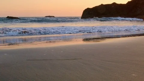 Sandy beach waves and foam at sunset Harris Beach Oregon Coast Oregon 14 Stock-Footage 81865161