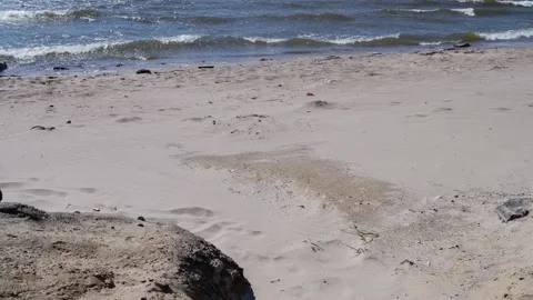 On a sandy beach, waves from the sea. Water. Stock Footage 158894477