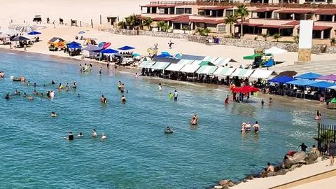 Sandy Beach When The Tide Is In Stock Photos