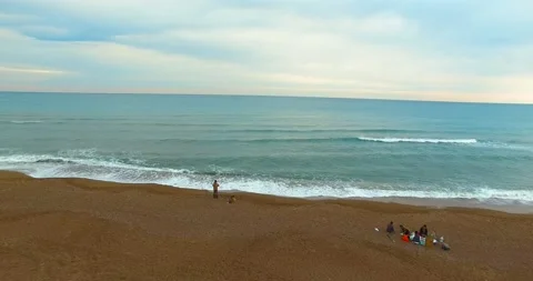 Sandy Beach in Winter at Sunset, Cloudy Day, 4k Aerial View Stock Footage 149835293