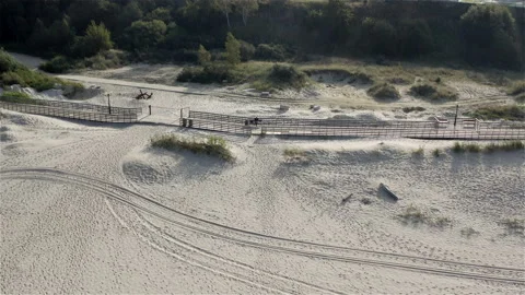 On a sandy beach a young man sits on a bench. Camera Up Stock Footage 117625309