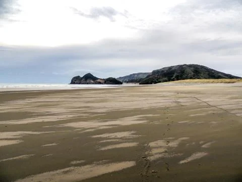Sandy beaches, cliffs and rolling water on Bethels Beach. Auckland, New Zeala Foto stock