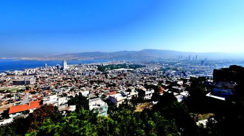 The sandy beaches panoramic views and city views from Izmir ,Turkey Foto stock