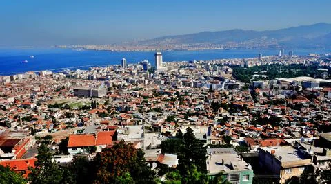 The sandy beaches panoramic views and city views from Izmir ,Turkey Stock Photos