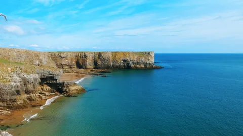 Sandy beaches on the stone coast. Wales. Britain. Stock Footage 88303614