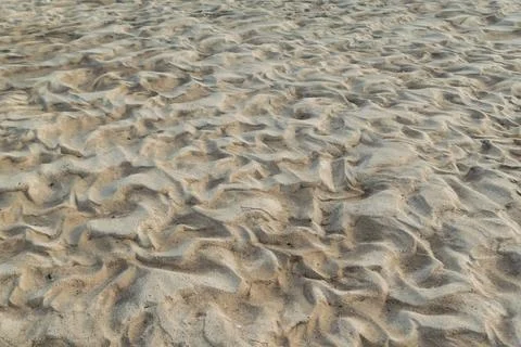 Sandy bottom of a dry river. Patterns in the sand. Stock Photos