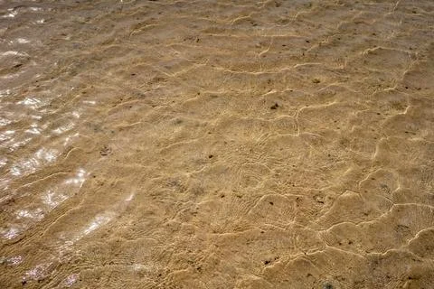 Sandy bottom of the red sea at low tide with ripples from the waves Stock Photos