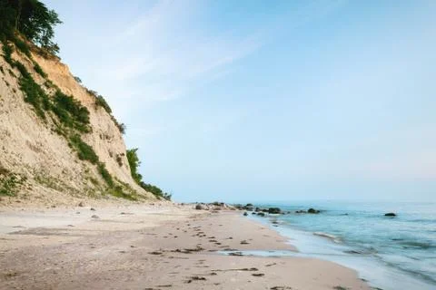 Sandy cliff beach background. Stock Photos