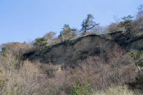 Sandy cliff on the seashore Stock Photos
