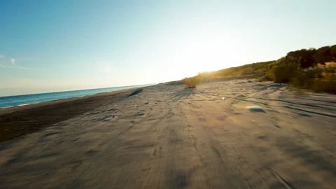 Sandy coastline at sun light Stock Footage 269962229