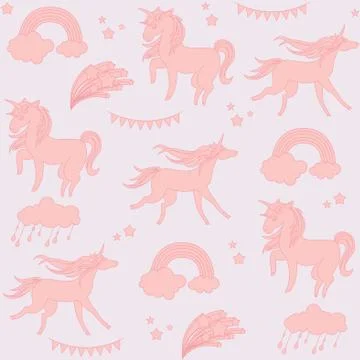 Sandy color unicorns with flags and stars on a biege background Stock Illustration