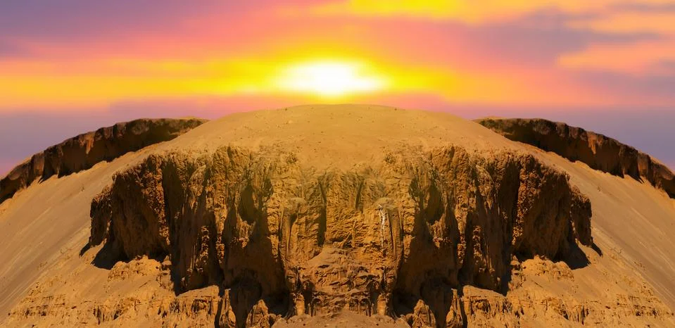 Sandy dune in a light of dramatic sunset Stock Photos