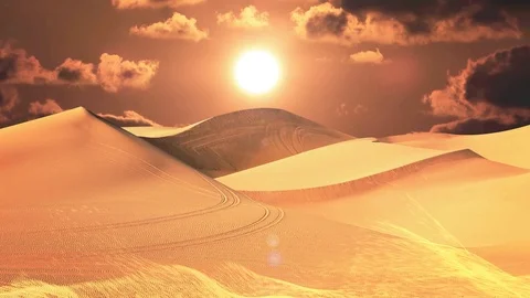 Sandy dunes, hell sunrise. Mad max style footage. Stock Footage