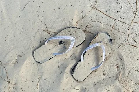 Sandy flip flops Stock Photos