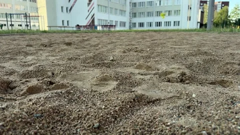 Sandy ground with footprints at school playground Stock Footage 340261507