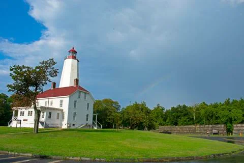 Sandy Hook Lighthouse with Rainbow Stock Photos