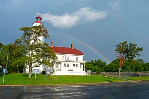 Sandy Hook Lighthouse with Rainbow Stock Photos