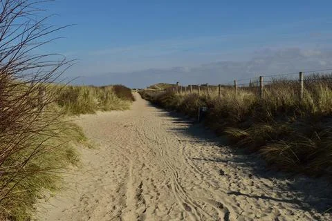 Sandy path through the sand dunes by the North Sea at Domburg, Netherlands Stock Photos