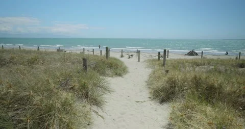 Sandy Pathway Leads to Beautiful White Sand Beach Stock Footage 225435188