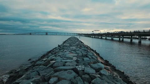 Sandy Point State Park Chesapeake Bay Bridge 4k Jetty Next To Bridge Stock Footage 260275192
