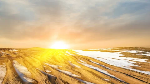 Sandy road in a rays of evening sun time lapse scene Stock Footage 252130194