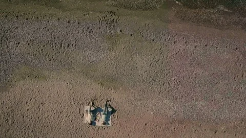 On the sandy sea beach are two people on the bedspread. Stock Footage 77936892