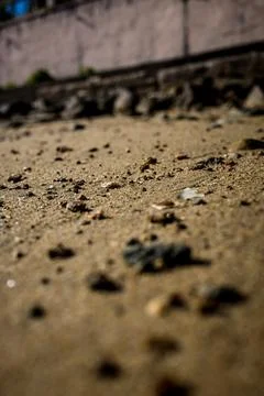Sandy surface pebbles stone wall shallow depth texture view Stock Photos