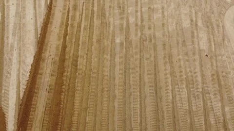 Sandy surface with traces of large caterpillar tractors. Many traces of tractor Stock Footage 297297231