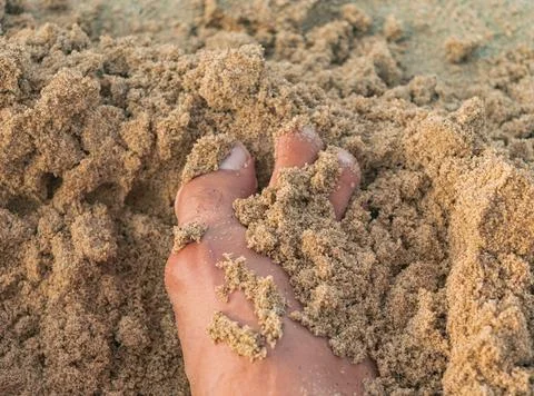 Sandy toes on the beach Stock Photos