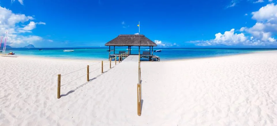Sandy tropical beach. Panorama Sandy tropical Wolmar beach at sunny day. J... Stock Photos