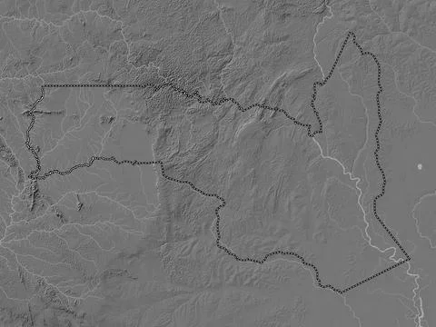 Sangha, Republic of Congo. Bilevel elevation map with lakes and rivers Stock Illustration