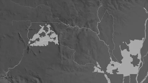 Sangha, Republic of Congo. Grayscaled map with lakes and rivers Stock Illustration