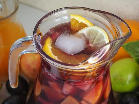 Sangria in a pitcher. Close up Фото