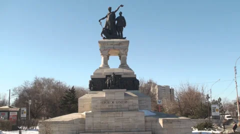 Sanitary Heroes Statue In Bucharest Still-Shot Stock Footage 35457325