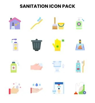 Sanitation Flat Bundle Icons Pack イラスト素材