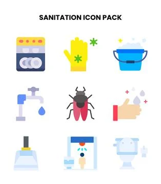 Sanitation Flat Vector Icons Pack Stock Illustration