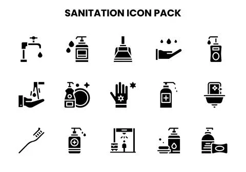 Sanitation Glyph Vector Icons Pack Stock Illustration