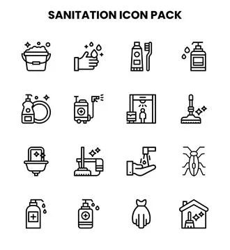 Sanitation Line Graphics Icons Pack Stock Illustration