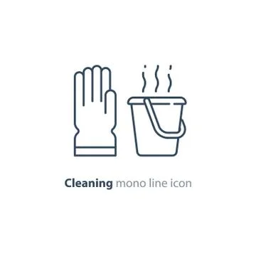 Sanitation objects set, cleaning equipment items and services, line icons Stock Illustration