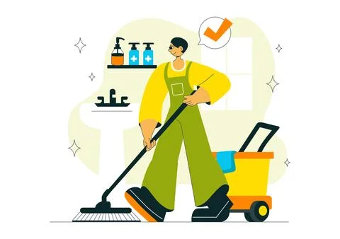 Sanitation Vector Illustration featuring People Cleaning Up Garbage and Dis.. Stock Illustration