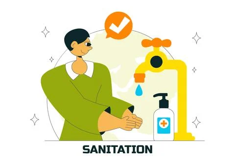 Sanitation Vector Illustration featuring People Cleaning Up Garbage and Dis.. Stock Illustration
