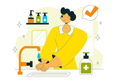 Sanitation Vector Illustration featuring People Cleaning Up Garbage and Dis.. Stock Illustration