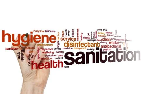 Sanitation word cloud Stock Photos
