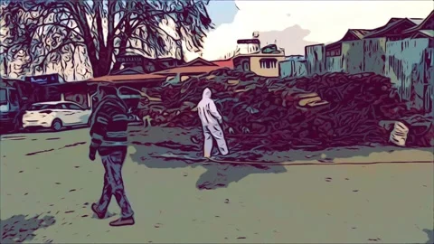 Sanitization Kit wearing frontline warriors sanitising streets houses and par Stock Footage 157878391